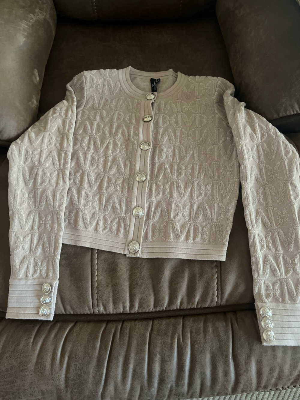 Guess by Marciano Ivory Textured Knit Button Cardigan Jacket